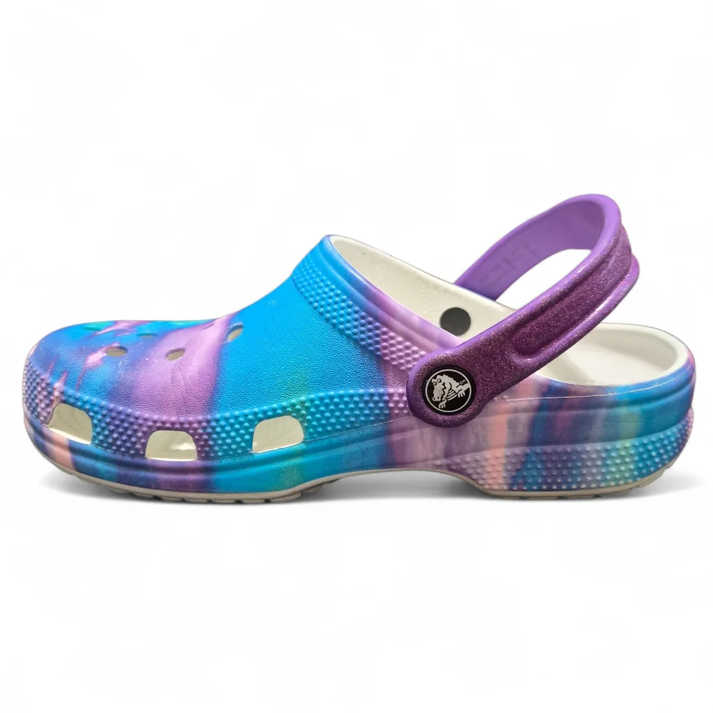 CROCS Classic Tie Dye Clogs Shoes Junior 3 Blue Purple Baya Waterproof Logo - Picture 5 of 9